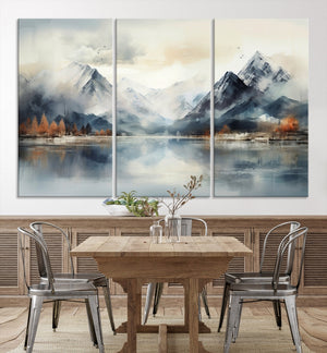 Lake Mountain Abstract Wall Art, Framed Lake Mountain Modern