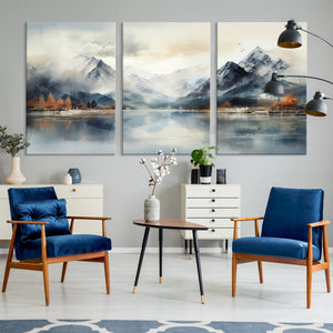 Lake Mountain Abstract Wall Art, Framed Lake Mountain Modern