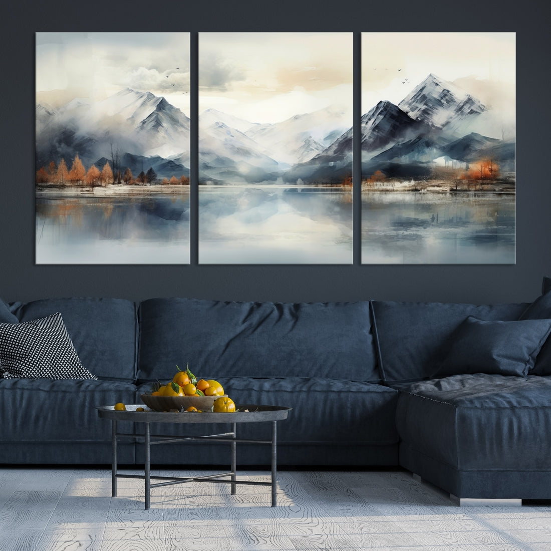 Lake Mountain Abstract Wall Art, Framed Lake Mountain Modern