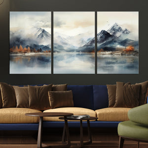 Lake Mountain Abstract Wall Art, Framed Lake Mountain Modern