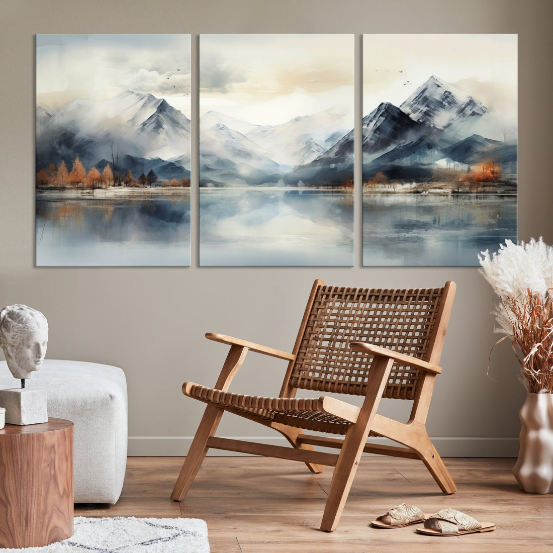 Lake Mountain Abstract Wall Art, Framed Lake Mountain Modern