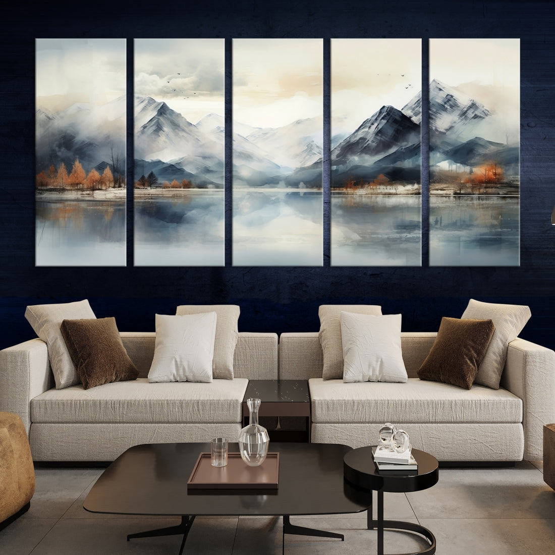 Lake Mountain Abstract Wall Art, Framed Lake Mountain Modern