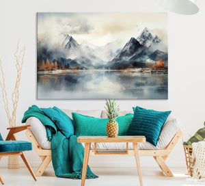 Lake Mountain Abstract Wall Art, Framed Lake Mountain Modern