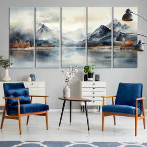 Lake Mountain Abstract Wall Art, Framed Lake Mountain Modern