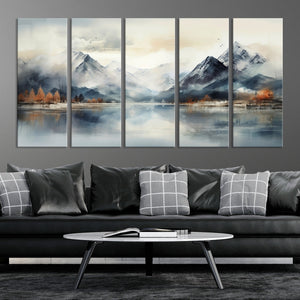 Lake Mountain Abstract Wall Art, Framed Lake Mountain Modern