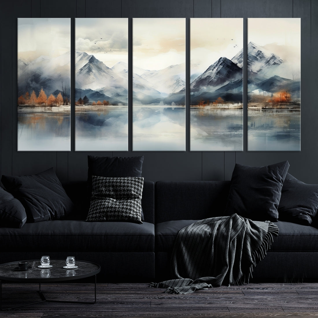 Lake Mountain Abstract Wall Art, Framed Lake Mountain Modern