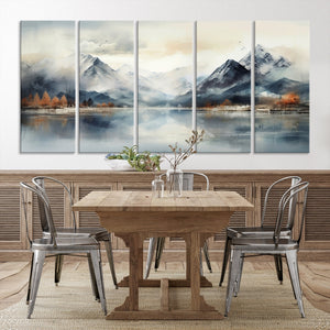 Lake Mountain Abstract Wall Art, Framed Lake Mountain Modern