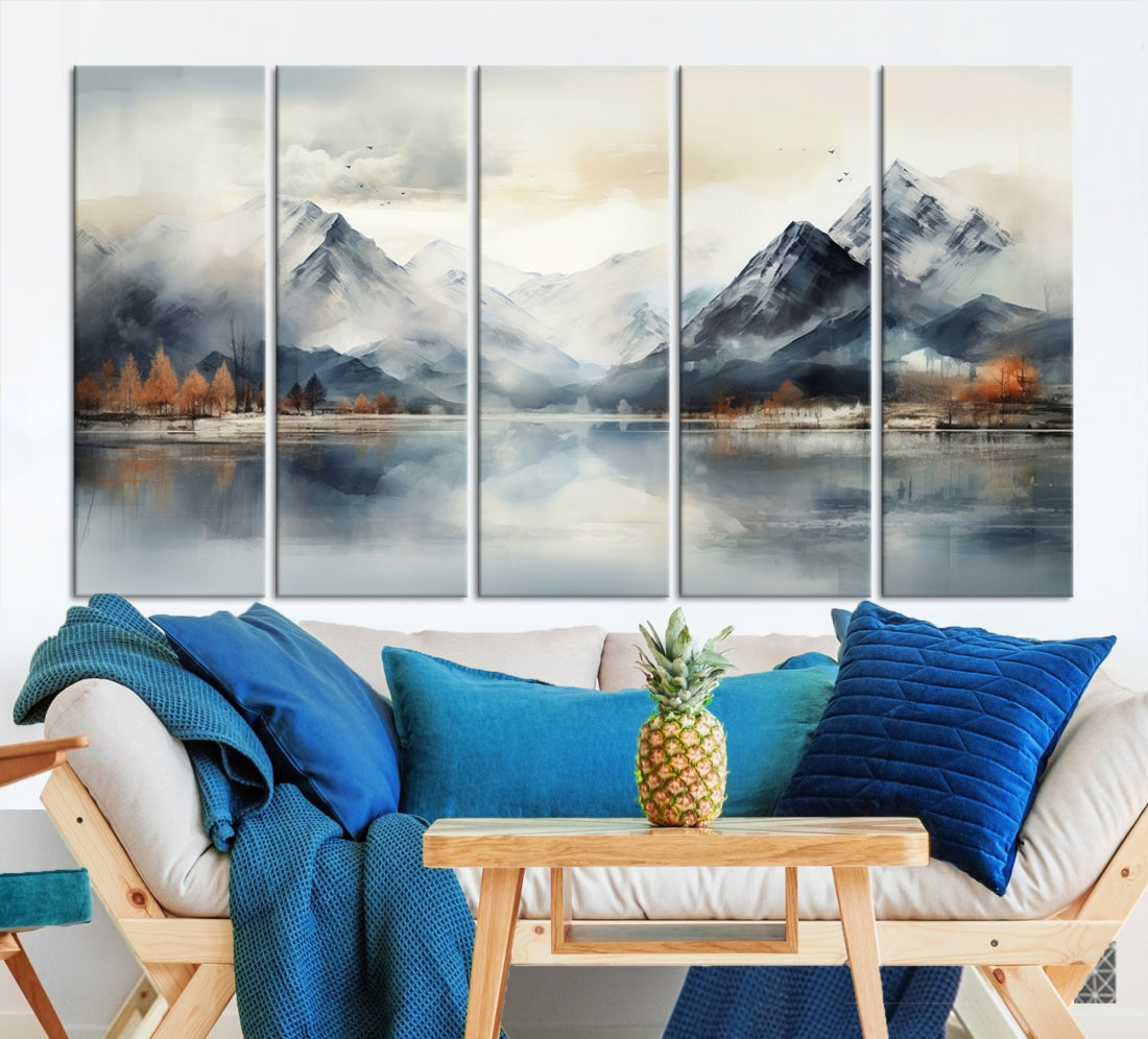 Lake Mountain Abstract Wall Art, Framed Lake Mountain Modern