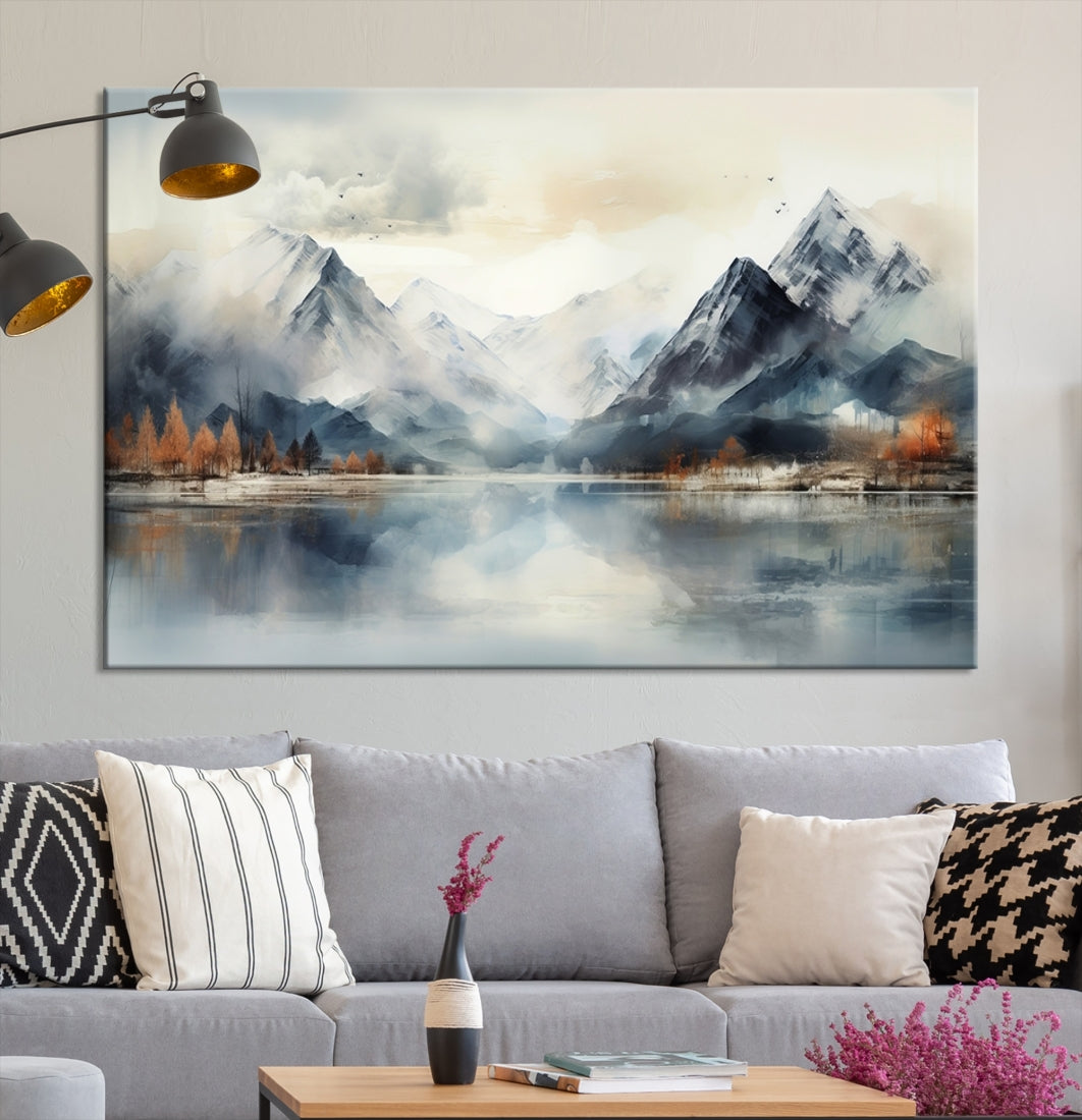 Lake Mountain Abstract Wall Art, Framed Lake Mountain Modern