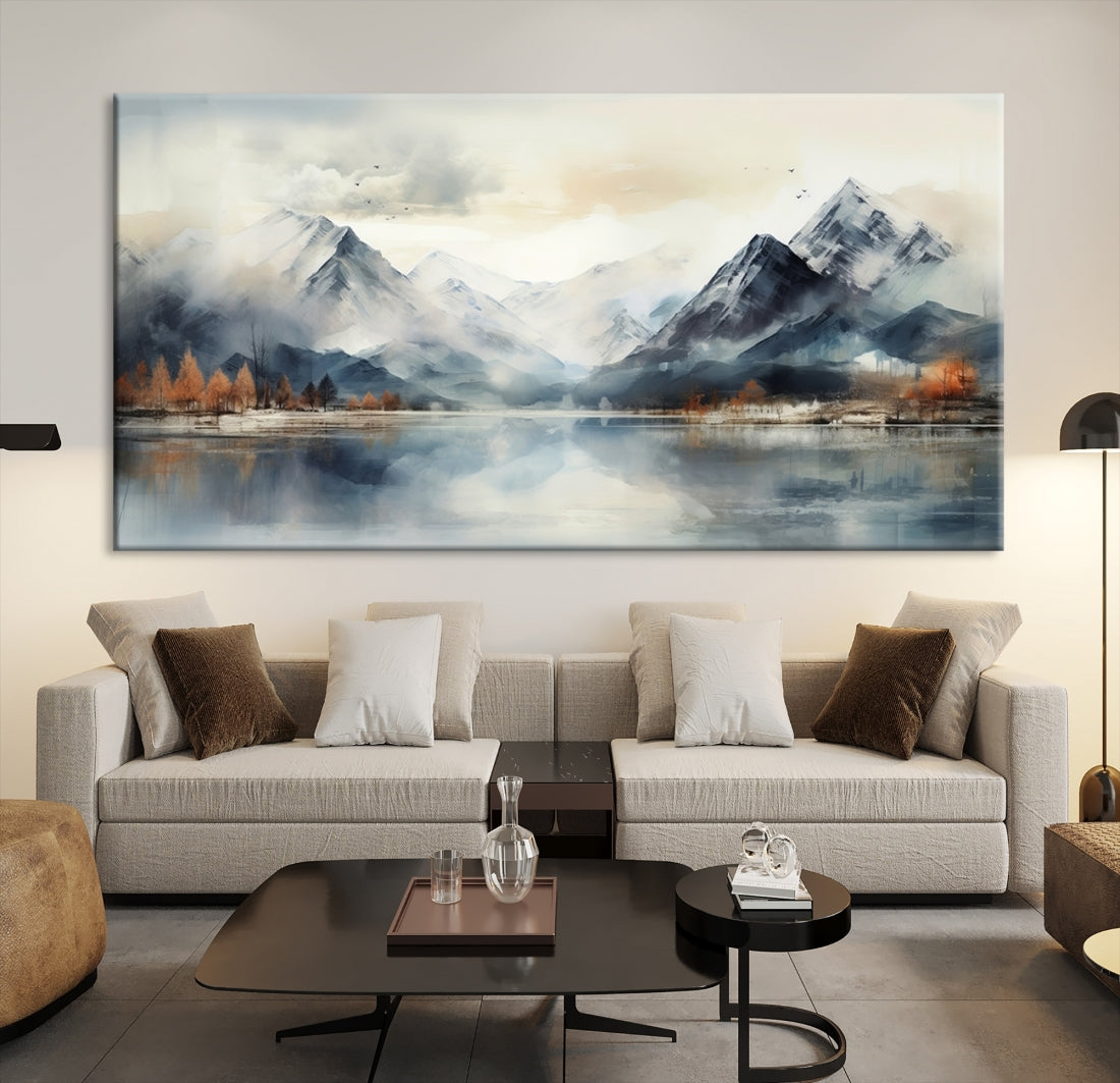 Lake Mountain Abstract Wall Art, Framed Lake Mountain Modern