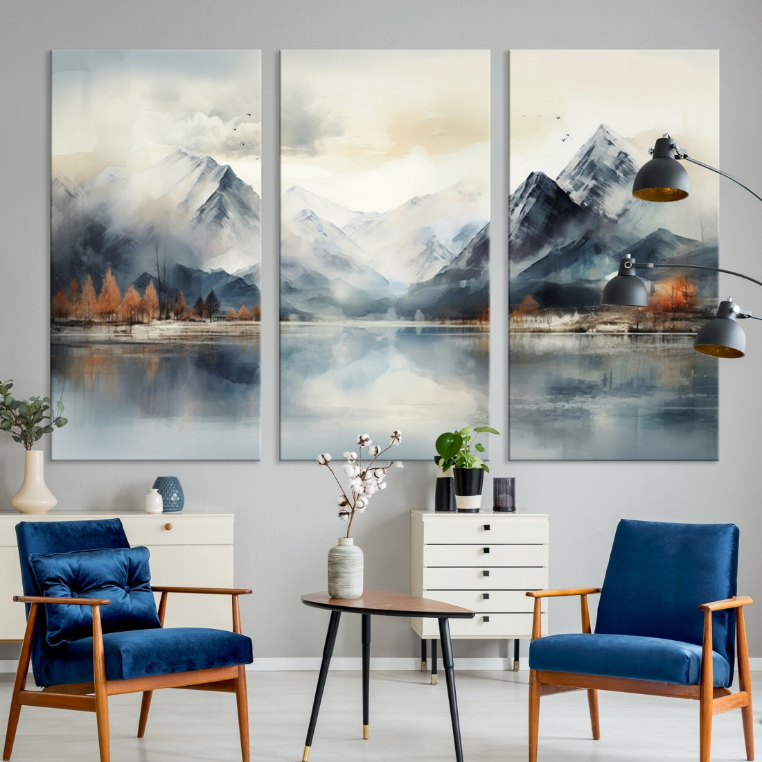 Lake Mountain Abstract Wall Art, Framed Lake Mountain Modern