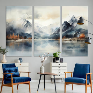 Lake Mountain Abstract Wall Art, Framed Lake Mountain Modern