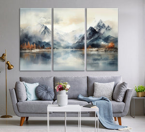 Lake Mountain Abstract Wall Art, Framed Lake Mountain Modern