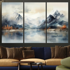 Lake Mountain Abstract Wall Art, Framed Lake Mountain Modern