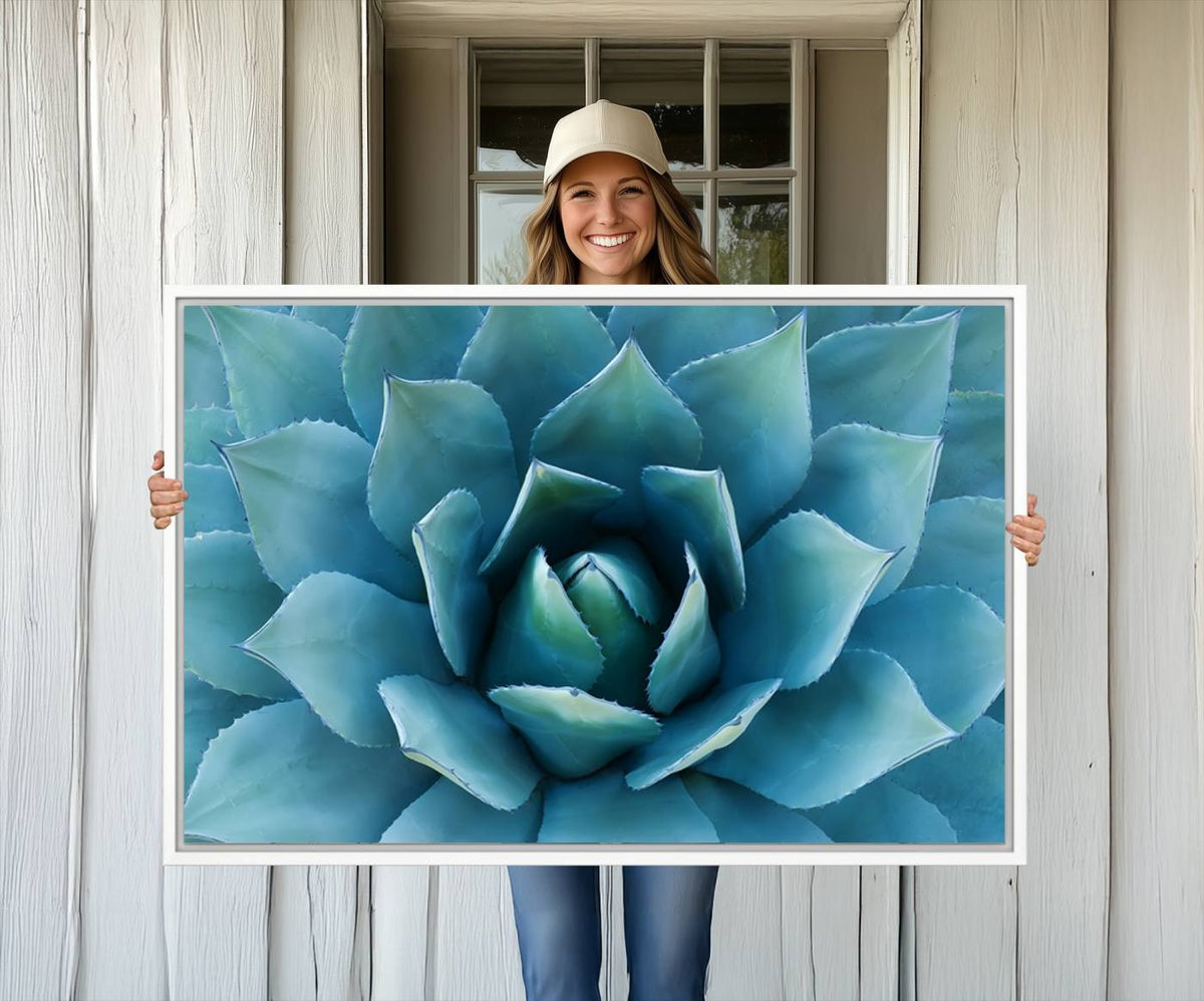 Large Agave Succulent Canvas Wall Art | Botanical Close-Up