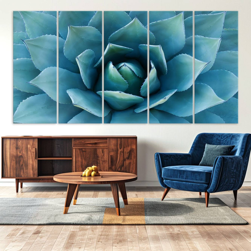Large Agave Succulent Canvas Wall Art | Botanical Close-Up