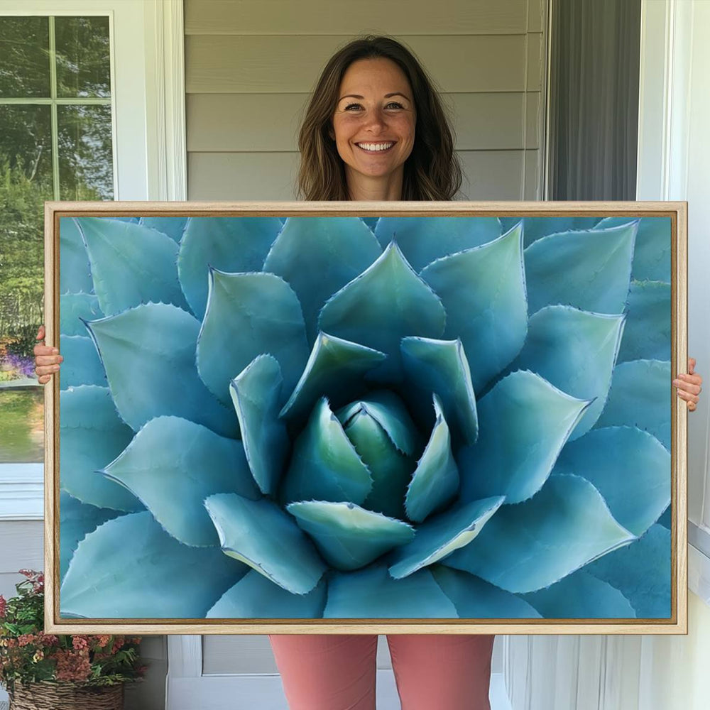 Large Agave Succulent Canvas Wall Art | Botanical Close-Up
