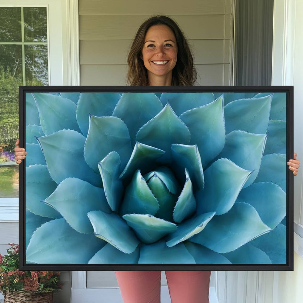 Large Agave Succulent Canvas Wall Art | Botanical Close-Up