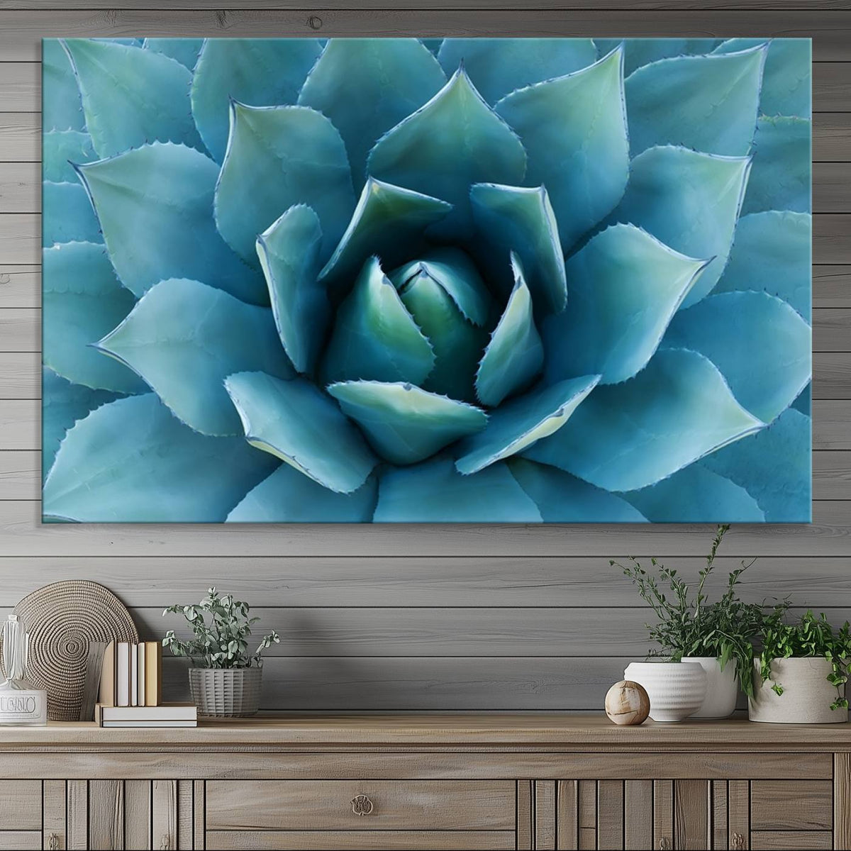Large Agave Succulent Canvas Wall Art | Botanical Close-Up