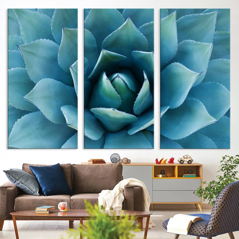 Large Agave Succulent Canvas Wall Art | Botanical Close-Up