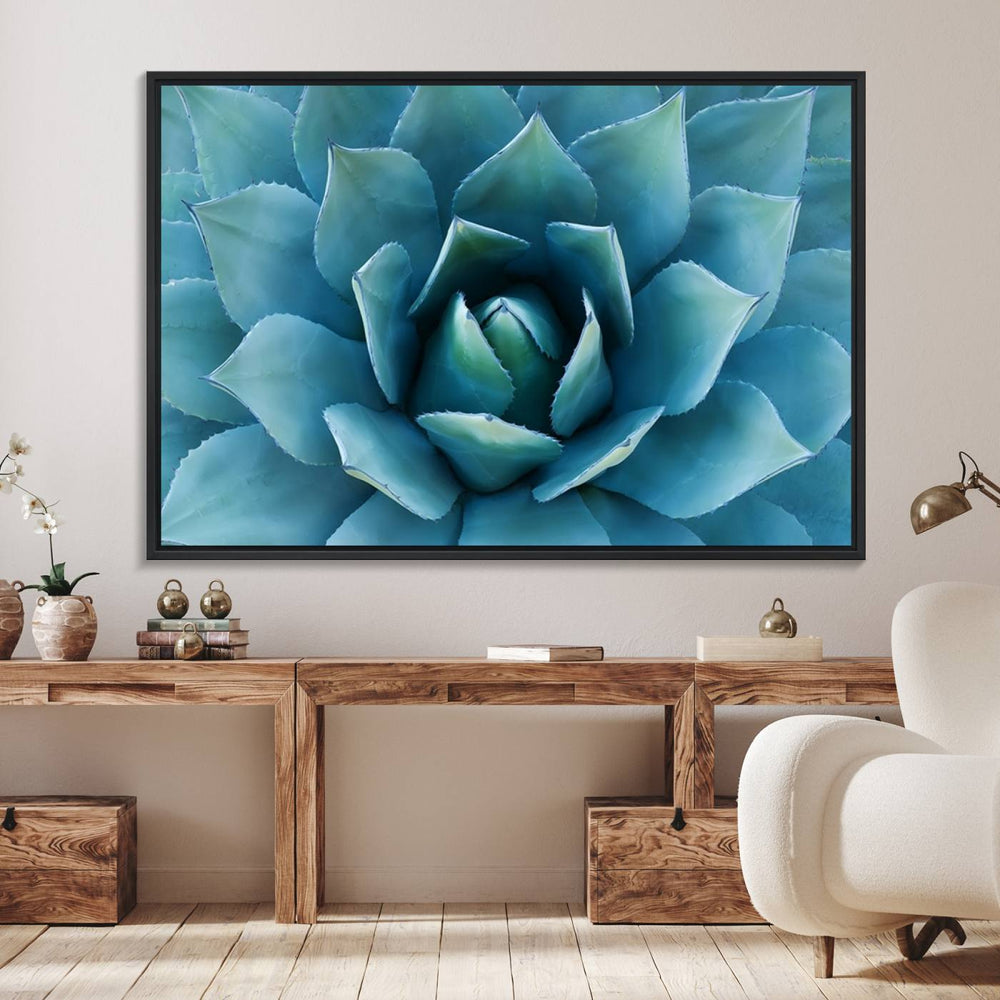 Large Agave Succulent Canvas Wall Art | Botanical Close-Up