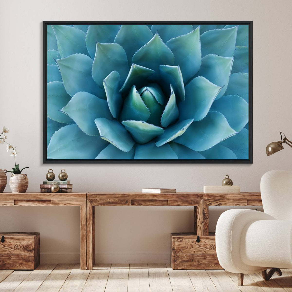 Large Agave Succulent Canvas Wall Art | Botanical Close-Up