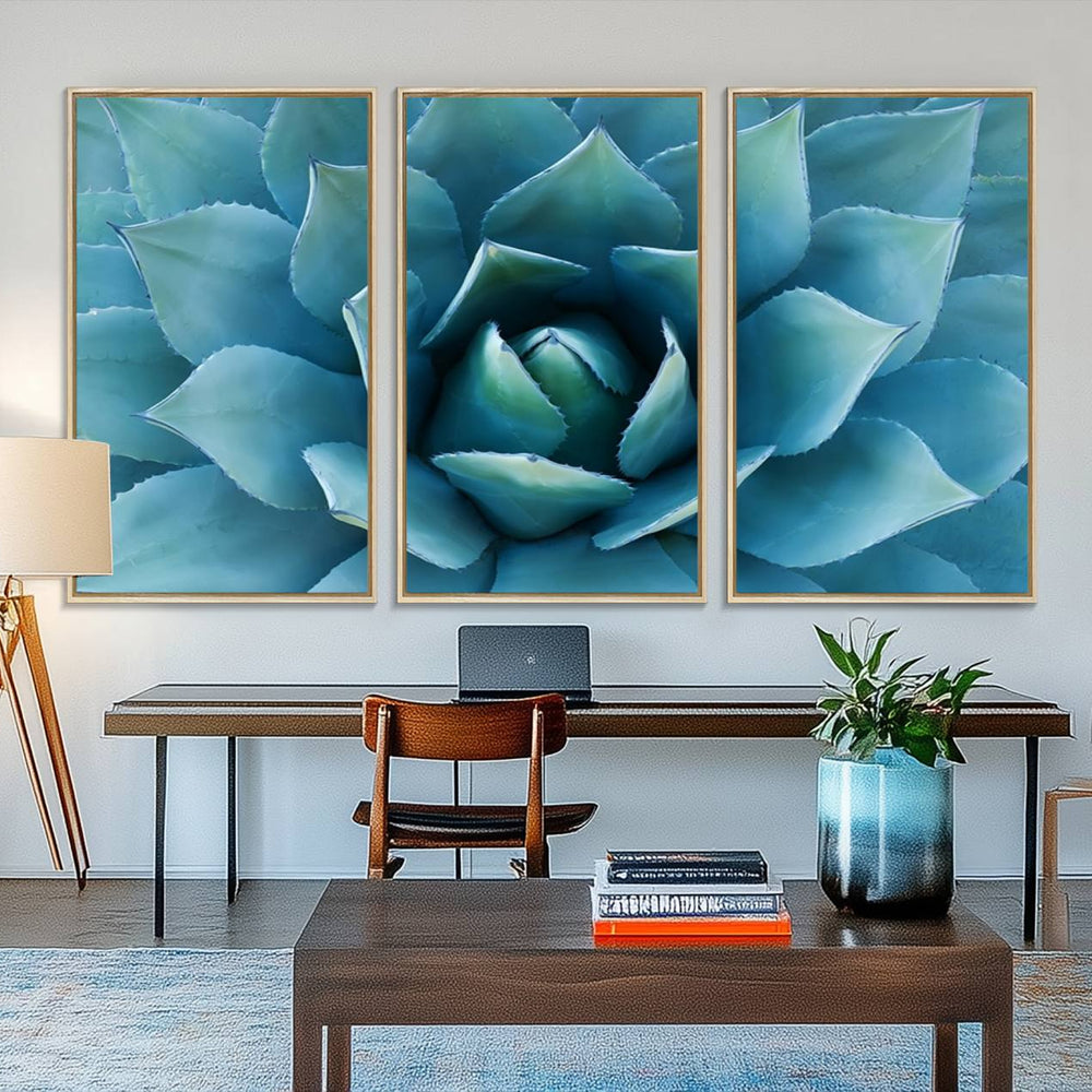 Large Agave Succulent Canvas Wall Art | Botanical Close-Up