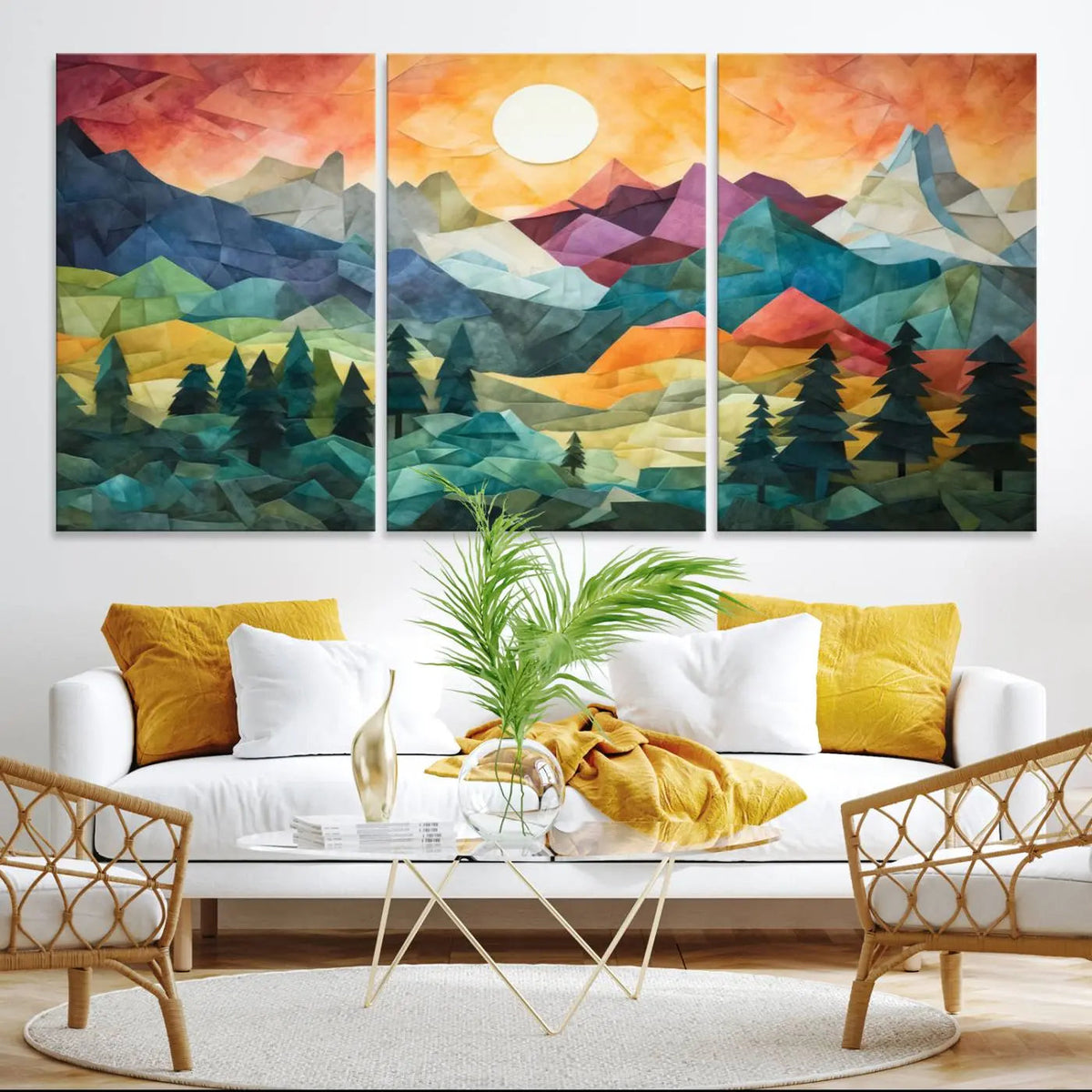 Colorful Abstract Mountain Wall Art Canvas Print – Geometric