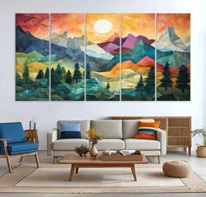 Colorful Abstract Mountain Wall Art Canvas Print – Geometric