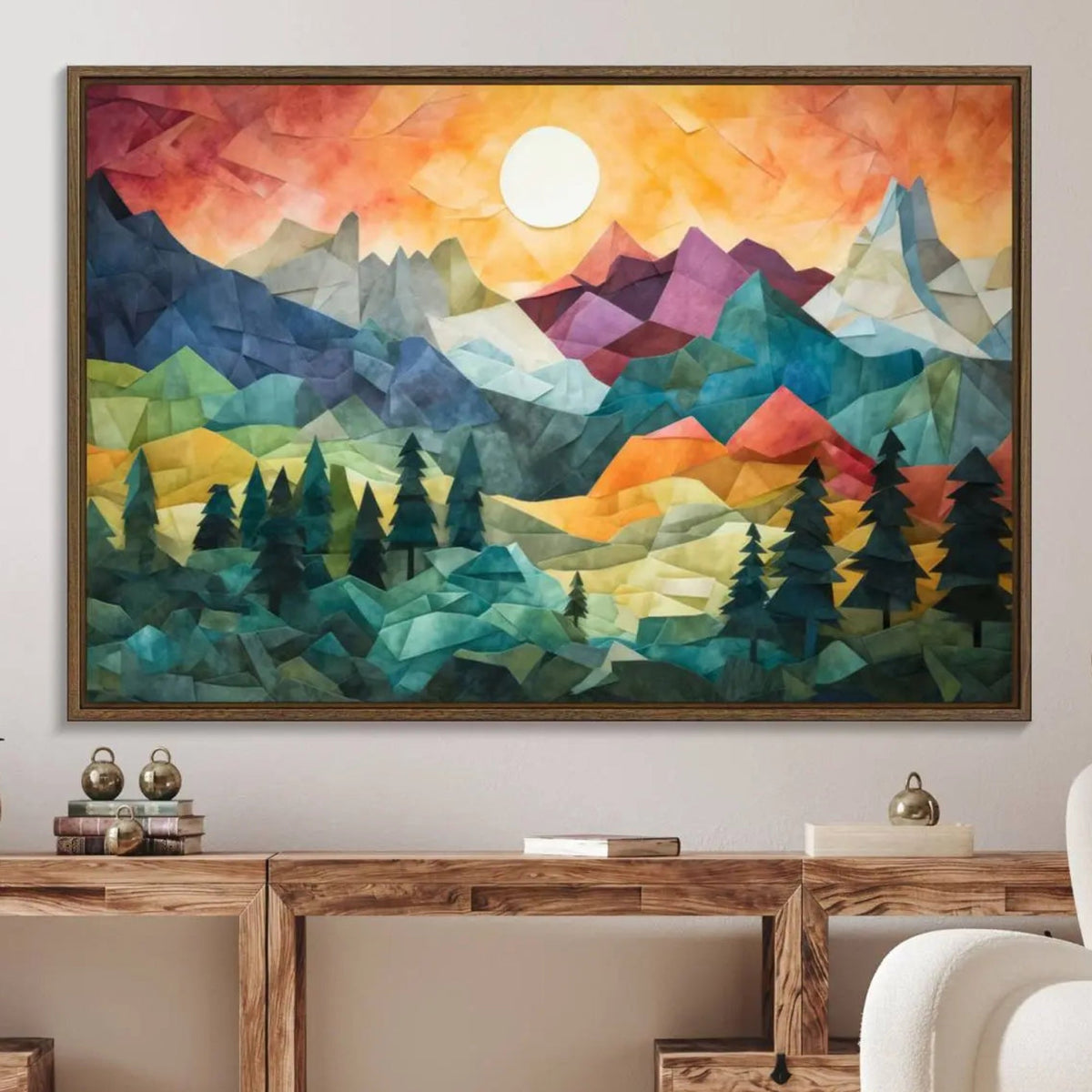 Colorful Abstract Mountain Wall Art Canvas Print – Geometric