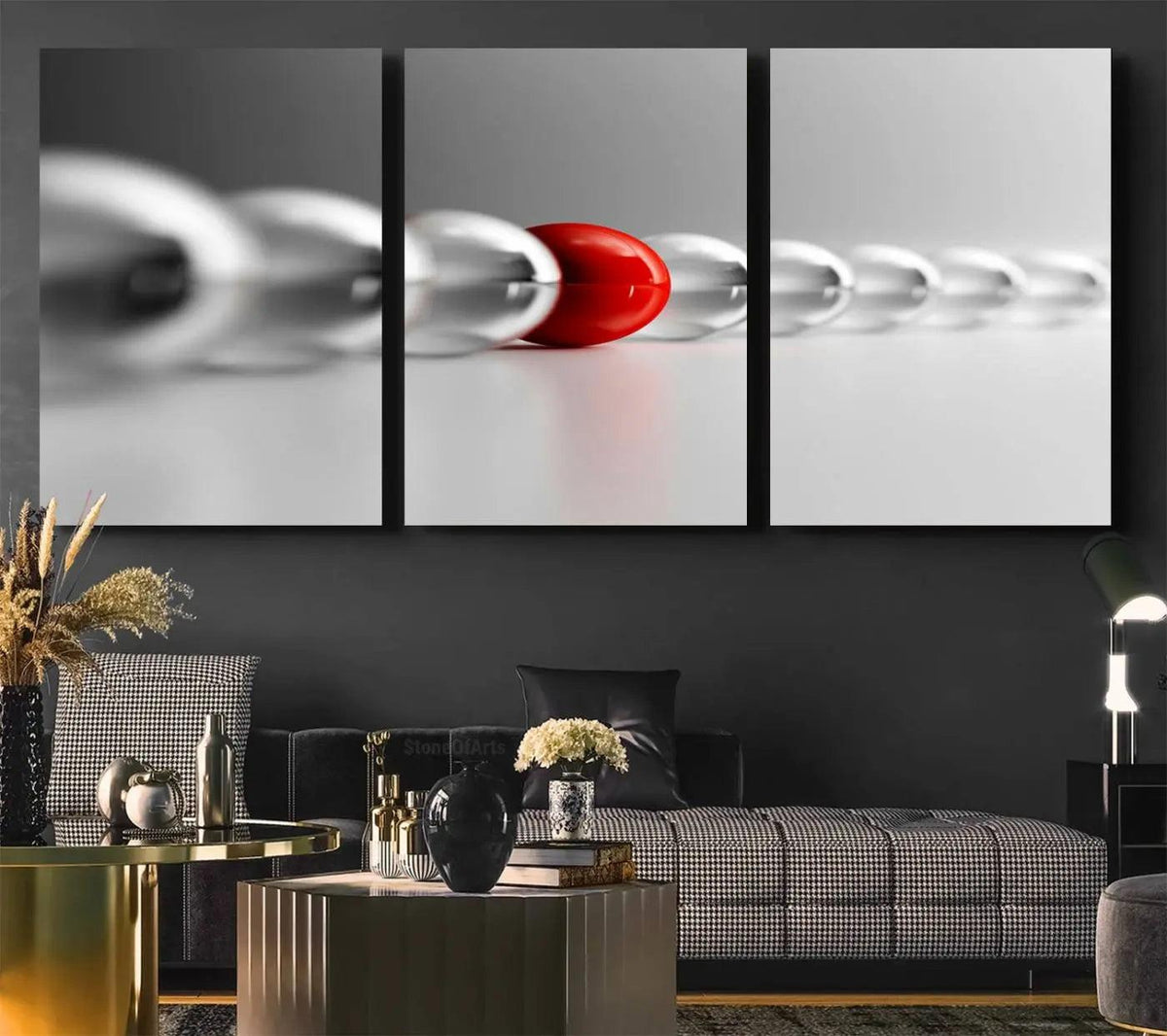 Large Wall Art Red Ball in Gray Balls Canvas Art Print Large