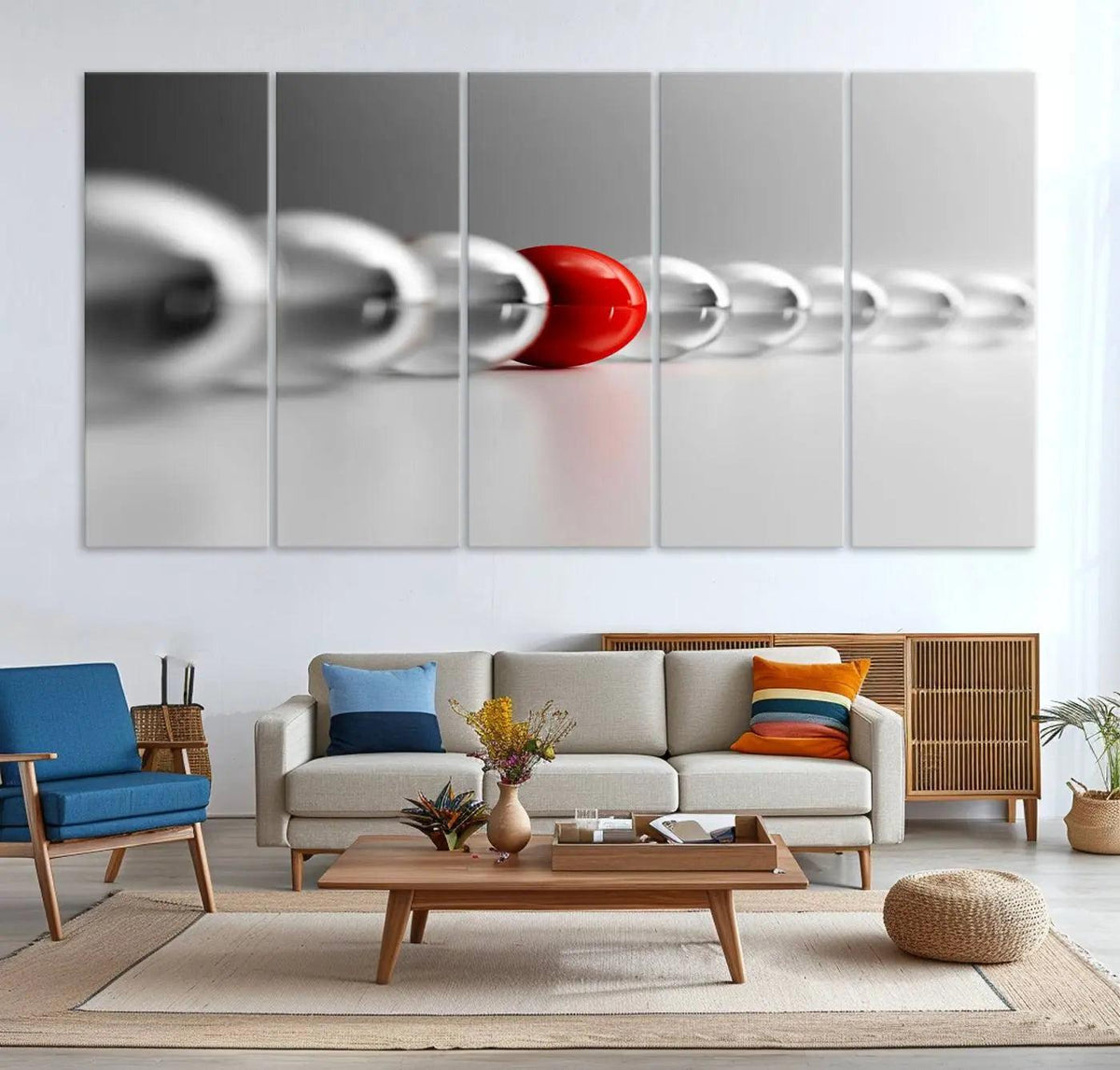 Large Wall Art Red Ball in Gray Balls Canvas Art Print Large
