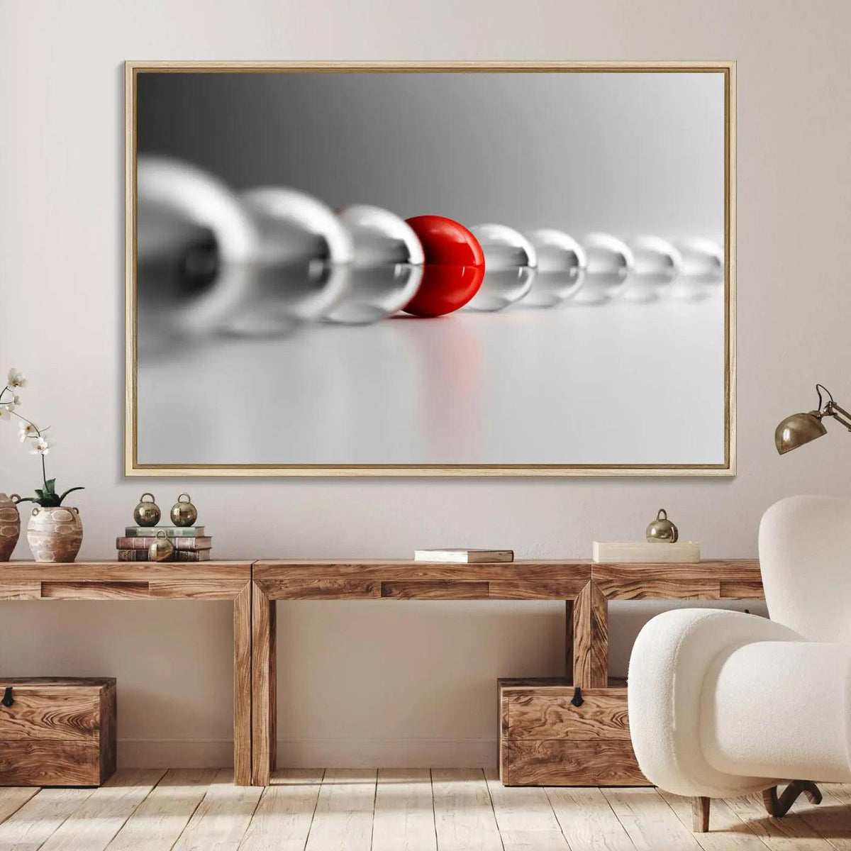 Large Wall Art Red Ball in Gray Balls Canvas Art Print Large
