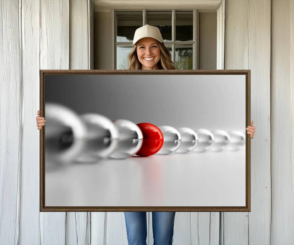 Large Wall Art Red Ball in Gray Balls Canvas Art Print Large