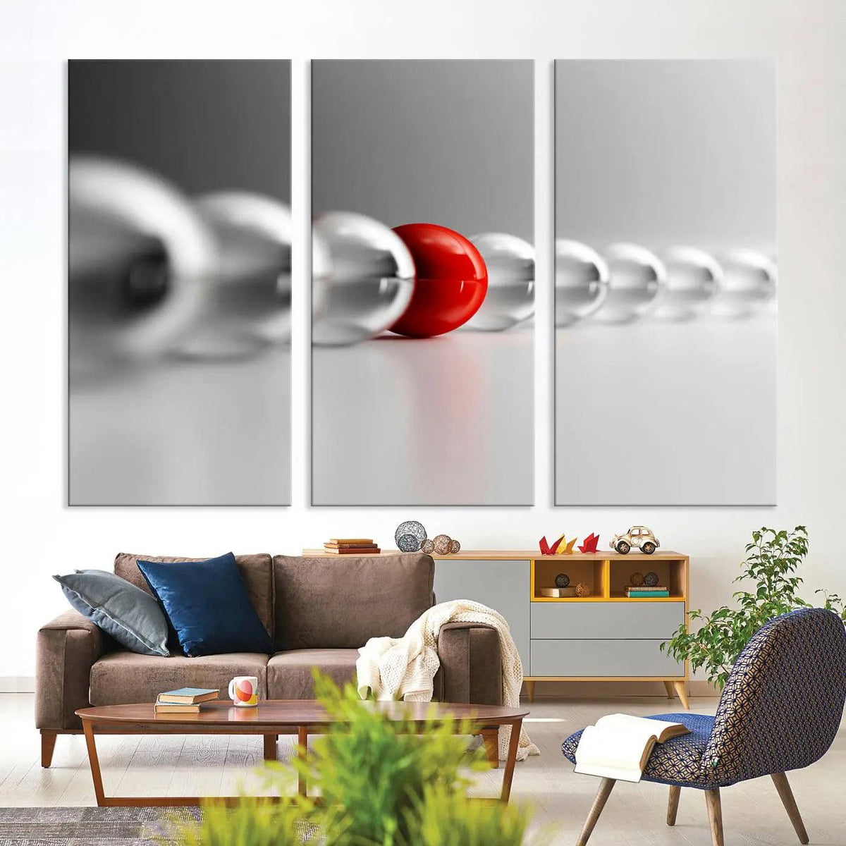 Large Wall Art Red Ball in Gray Balls Canvas Art Print Large