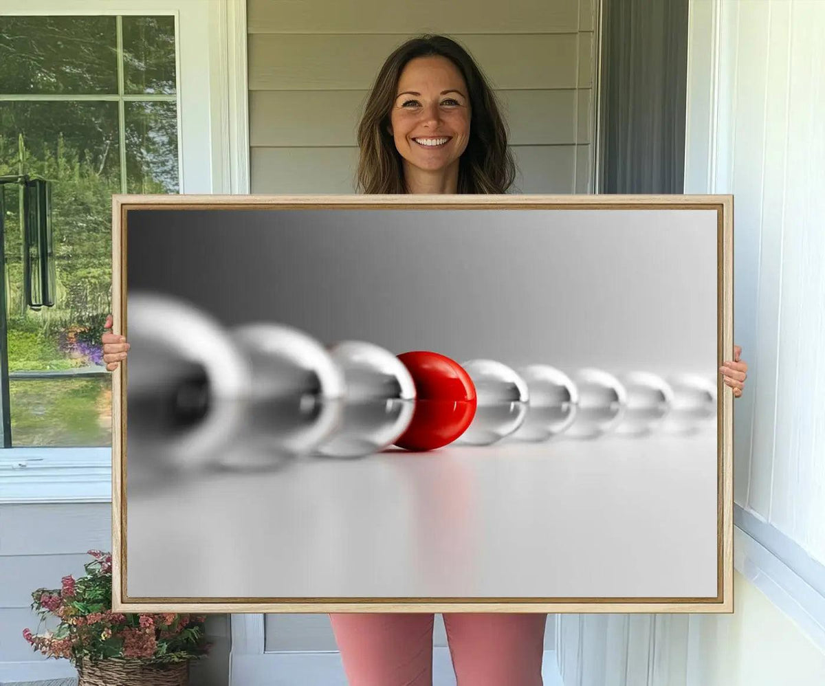 Large Wall Art Red Ball in Gray Balls Canvas Art Print Large