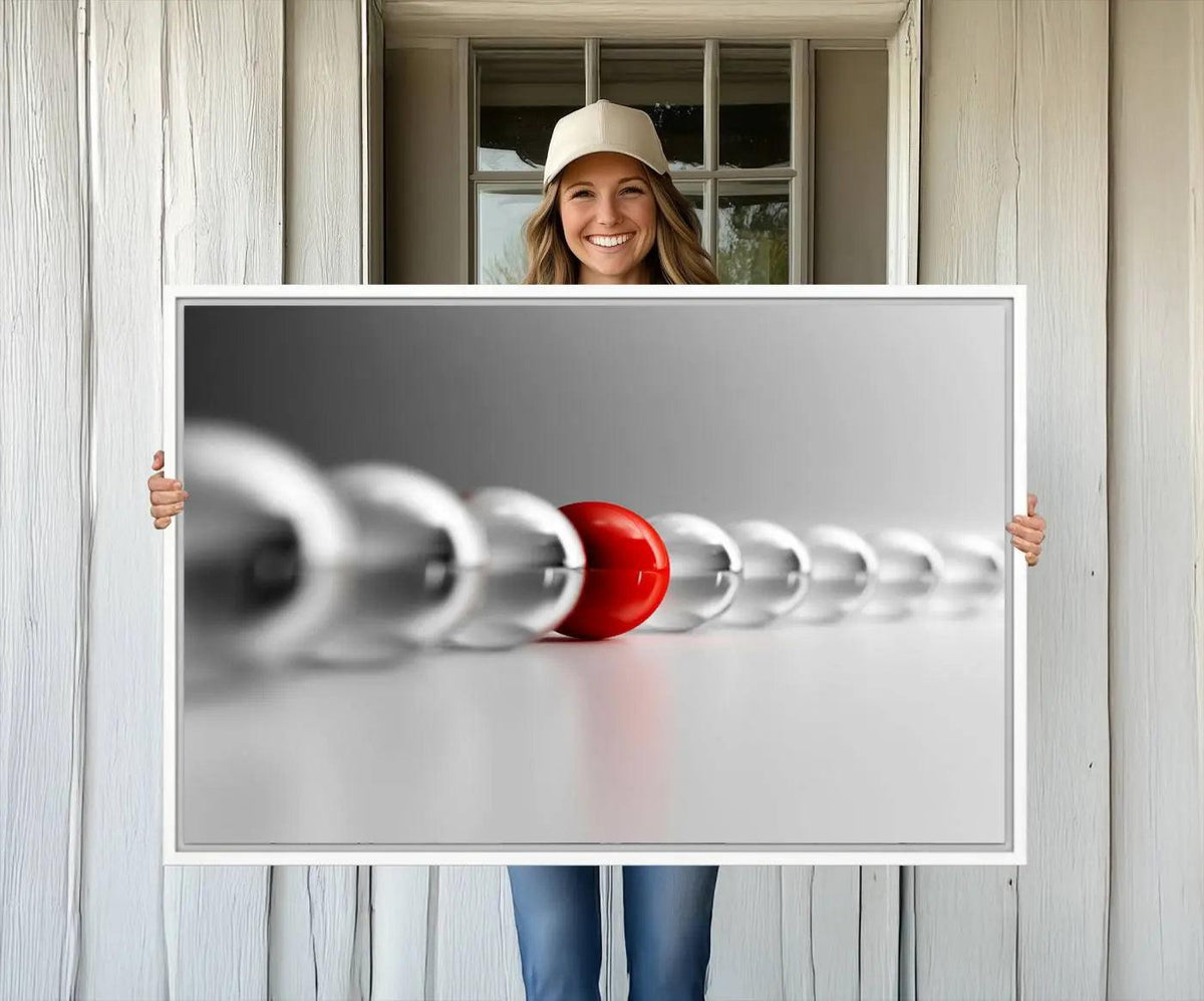 Large Wall Art Red Ball in Gray Balls Canvas Art Print Large