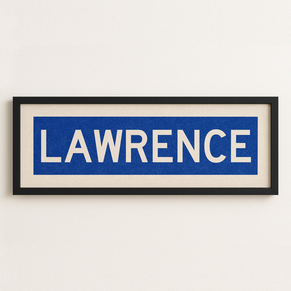 Framed Lawrence Blue Bus Scroll