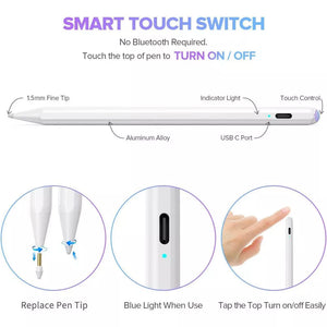 Link Stylus Pen For Apple iPad 9th & 10th Generation 2x Fast Charge 2018-2024 iPad Pro11&12.9 iPad Air 3/4/5 iPad 6-10 iPad Mini 5/6 Gen - White
