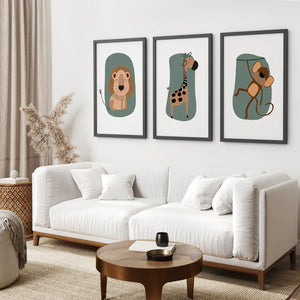 Cute Safari Baby Animals Set of 3 Art Prints