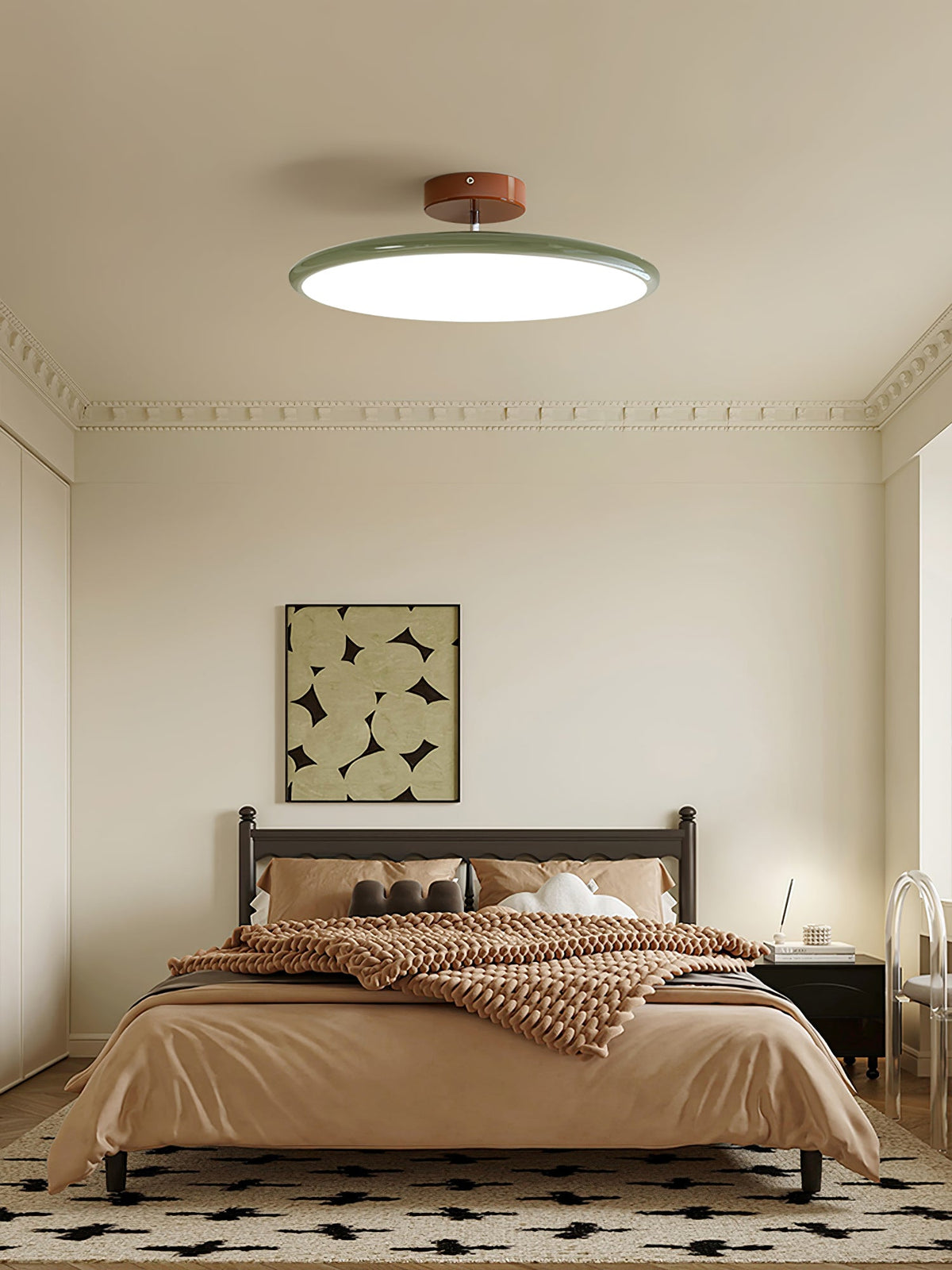 Orbitra | Flush Mount LED Ceiling Light with Swivel Arm, Dimmable Beige or Green Fixture