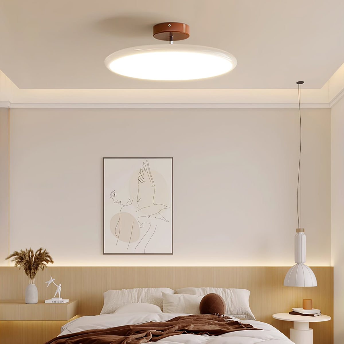 Orbitra | Flush Mount LED Ceiling Light with Swivel Arm, Dimmable Beige or Green Fixture