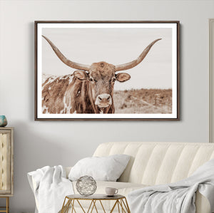 Longhorn Bull Wall Art Canvas Print – Framed Rustic Cow