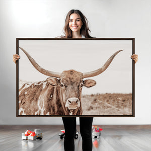 Longhorn Bull Wall Art Canvas Print – Framed Rustic Cow