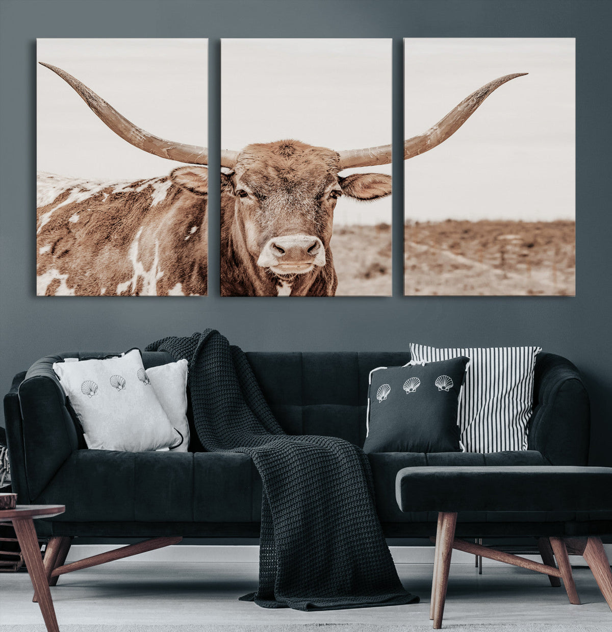 Longhorn Bull Wall Art Canvas Print – Framed Rustic Cow