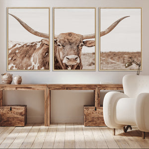 Longhorn Bull Wall Art Canvas Print – Framed Rustic Cow