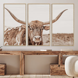 Longhorn Bull Wall Art Canvas Print – Framed Rustic Cow