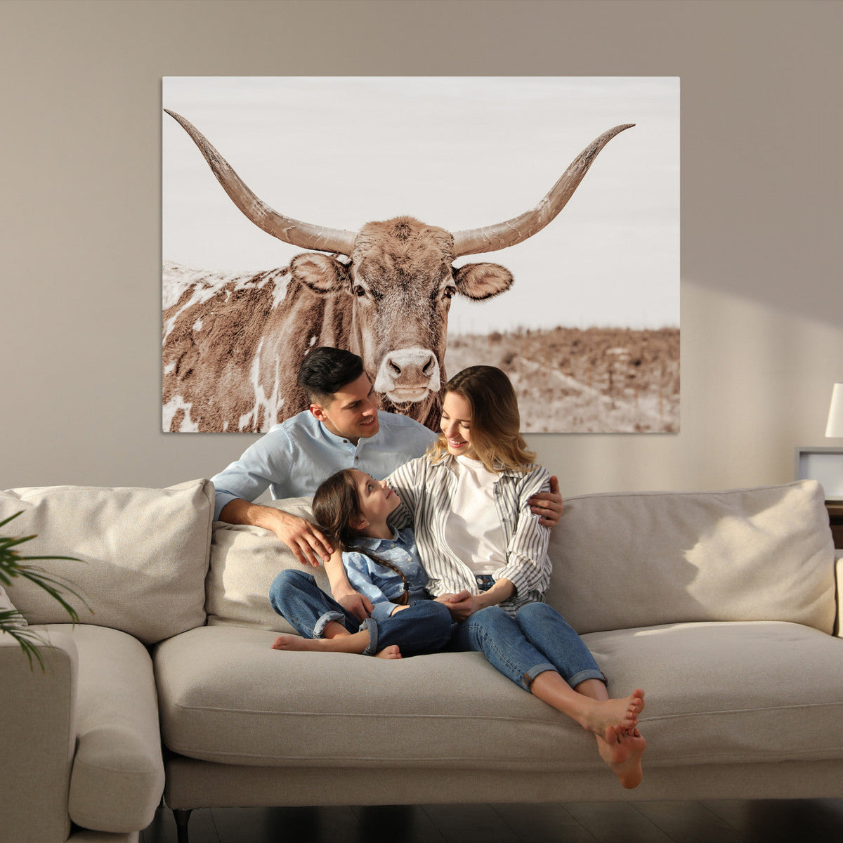 Longhorn Bull Wall Art Canvas Print – Framed Rustic Cow
