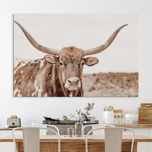 Longhorn Bull Wall Art Canvas Print – Framed Rustic Cow