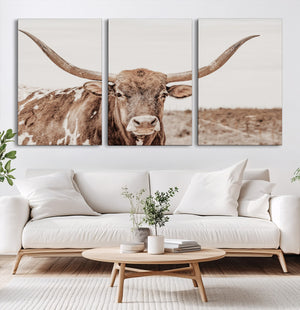 Longhorn Bull Wall Art Canvas Print – Framed Rustic Cow